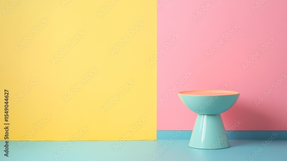 Poster geometric minimalist interior composition with yellow and blue color block background and simple ped