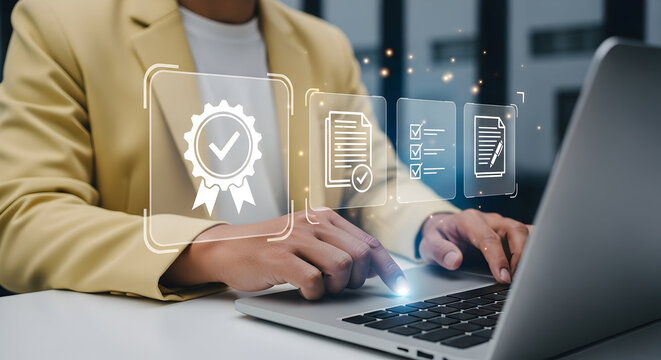 Businesswoman Using Touchscreen Technology for Project Management and Digital Tasks - Powered by Adobe