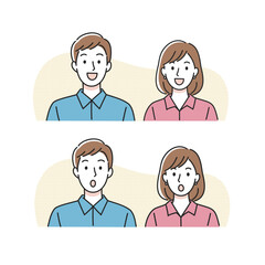 喜びと驚きの男女ペアのイラストセット