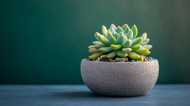 Succulent plant in concrete pot on dark blue background minimal decor home interior composition nature element - Powered by Adobe