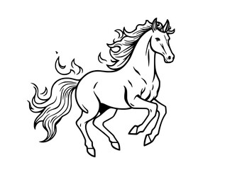 A stylized line drawing of a lively horse with a flowing mane, captured in a galloping pose.