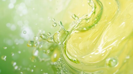Green citrus soda splash with bubble and lemon swirl refreshing beverage drink concept background motion energy