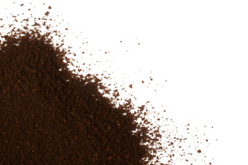 Pile of Dark Roasted Coffee Grounds on a Black Background with White Highlights and a Textured...