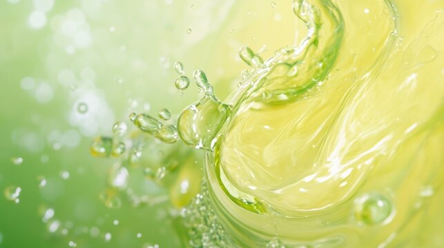 Green citrus soda splash with bubble and lemon swirl refreshing beverage drink concept background motion energy