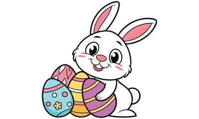 Adorable easter bunny holding colorful eggs
