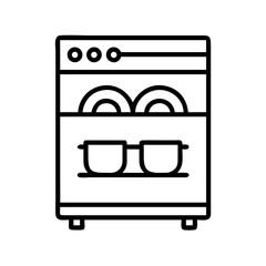Dishwasher Outline Icon with Dishes and Cups Being Cleaned Inside