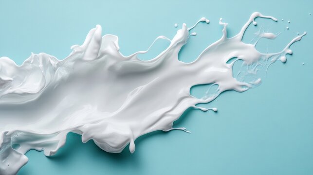 White milk splash frozen in motion against blue background dairy beverage concept clean healthy nutrition freshness