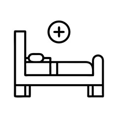 Stylized Black and White Hospital Bed Symbol with Plus Sign Above