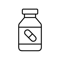 Outline illustration of a medicine bottle with a capsule image label
