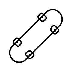 Simple line drawing of a skateboard with visible wheels in outline form