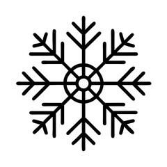 Stylized snowflake illustration in black against a white background, evoking winter