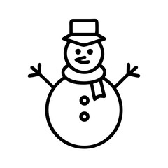 Minimalist Line Drawing of a Happy Snowman Wearing Hat and Scarf