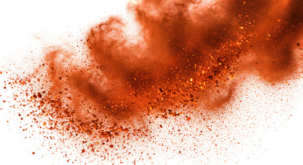Explosion of Vibrant Orange Powder with Particles Suspended in Air Isolated on a Black Background for Dynamic Composition