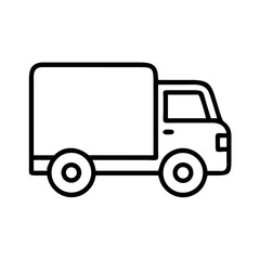 Simple black and white illustration of a delivery truck side view design