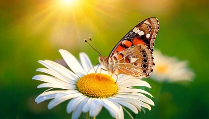 Beautiful butterfly on a daisy flower in nature outdoors close up macro in spring or summer..jpg
