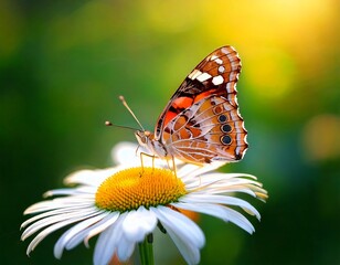 Beautiful butterfly on a daisy flower in nature outdoors close up macro in spring or summer..jpg