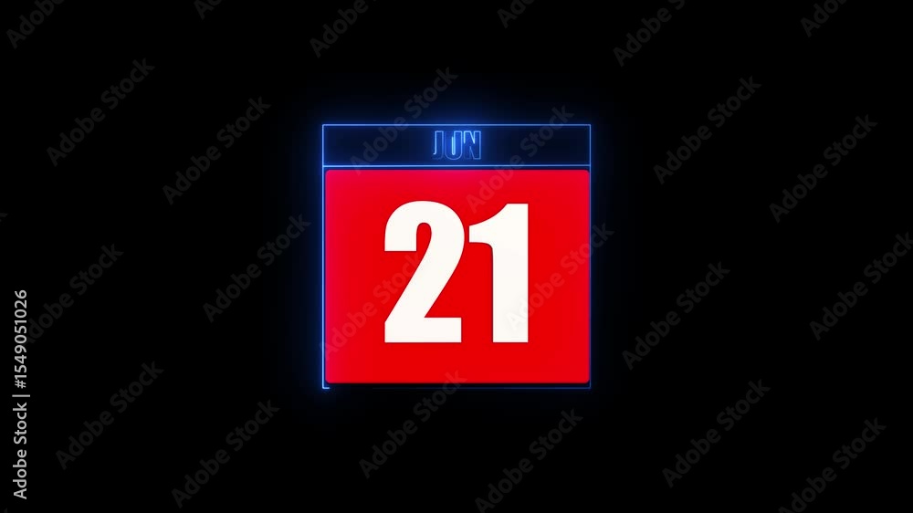 Poster neon effect june text 21 animation on black background. neon shine month name june text 21 icon vide