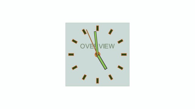 Animation of the conceptual text OVERVIEW. Tax year overview symbol. Concept words.