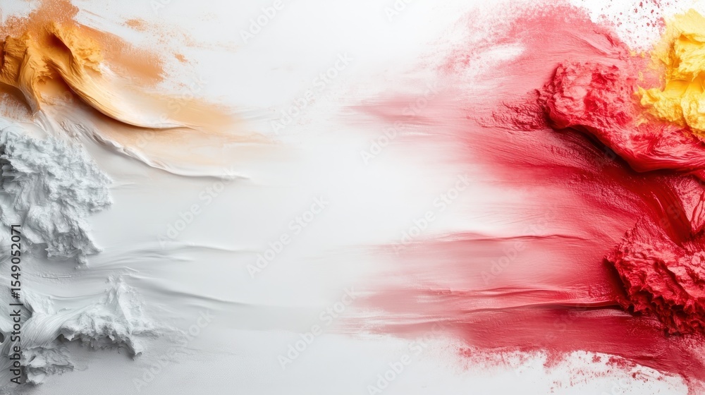 Poster an artistic representation of color splashes on a blank canvas with flowing textures, symbolizing cr