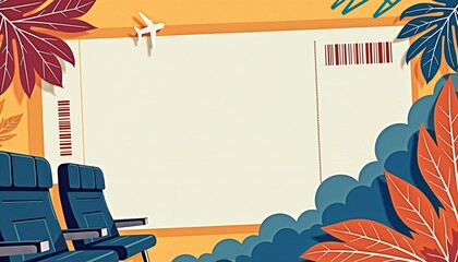 Tropical travel themed illustration with empty space for text  