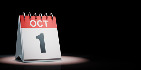 October 1 Calendar Spotlighted on Black Background