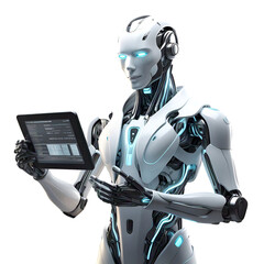 Futuristic AI Doctor Robot with Tablet – Healthcare Tech Isolated on White
