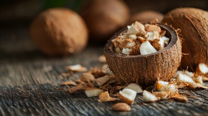 Granola with nuts in wooden bowl on dark table natural organic healthy breakfast food lifestyle concept