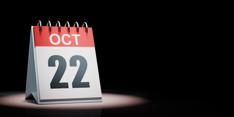 October 22 Calendar Spotlighted on Black Background