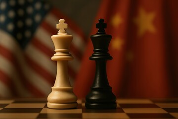 Chess Kings with USA and China Flags