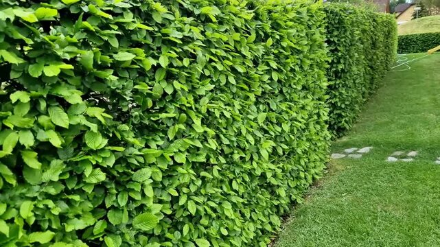 hornbeam green hedge in spring lush leaves let in light trunks and larger branches can be seen natural separation of the garden from the surroundings can withstand drought 