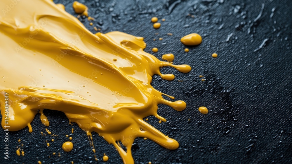 Poster a dynamic splash of yellow paint spills across a dark canvas, creating an engaging abstract composit