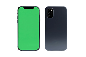 Modern Smartphone Mockup with Green Screen, Front and Back Views