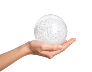 Transparent Snow Globe with Glitter in Hand &ndash; Isolated on White Background