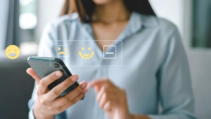 A person using a smartphone with interactive feedback icons - Powered by Adobe