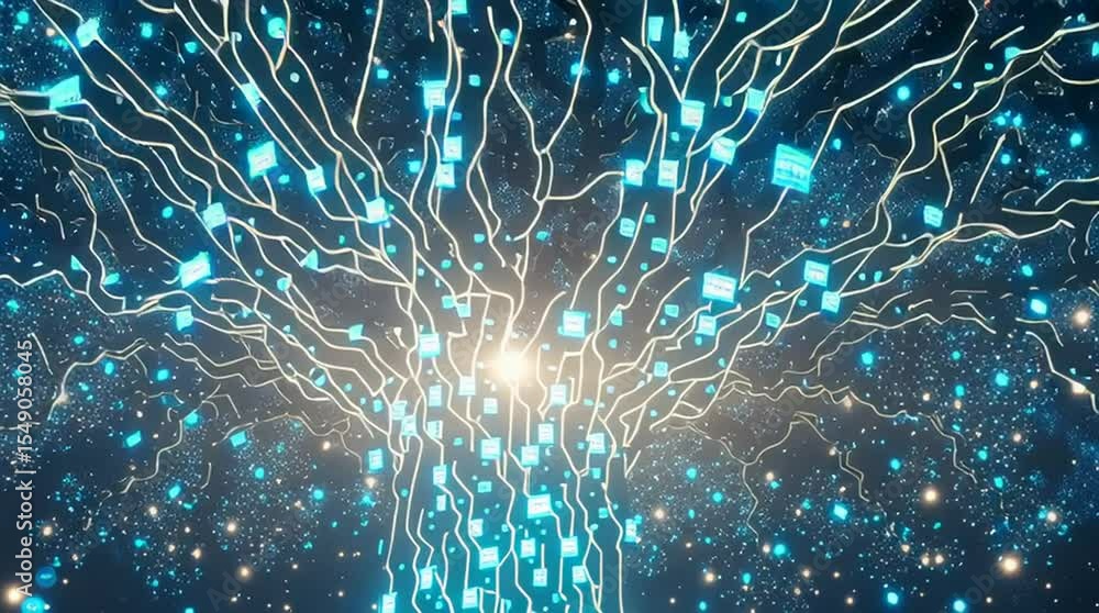 Aufkleber digital tree of connection: a mesmerizing digital representation of a tree, its branches and leaves 