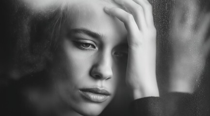 Obraz premium The figure of a lady holding their heads symbolizes inner turmoil and emotional phobia.