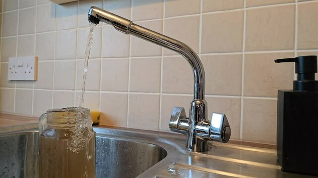 Dirty contaminated water comes from the tap.