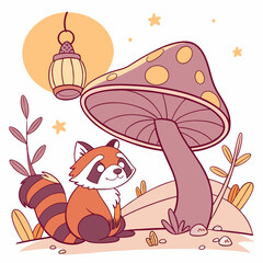 A Dreamy Red panda with under a mushroom in a Desert sunset theme – Sundown Glow palette SVG illustration