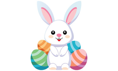 Cute easter bunny with colorful eggs