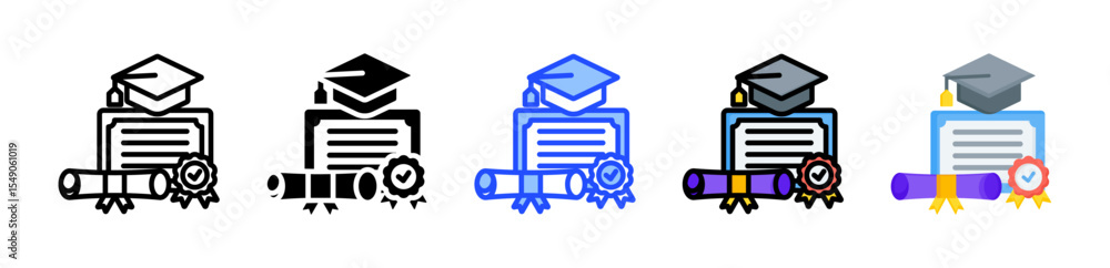 Poster diploma icon collection with multiple styles