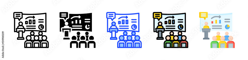 Poster seminar icon collection with multiple styles
