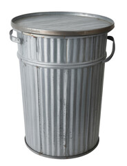 metal trash can on white background.