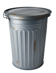 galvanized metal trash can with lid, isolated on background