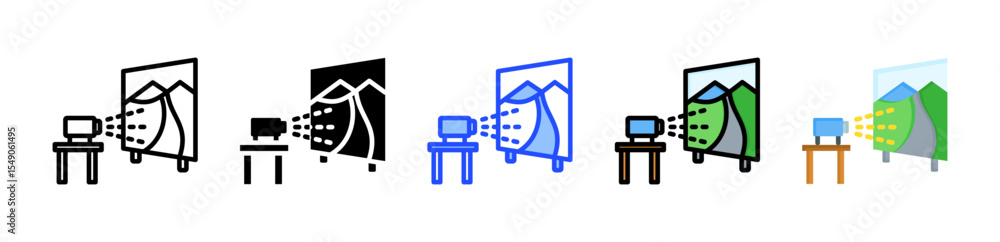 Poster projector icon collection with multiple styles