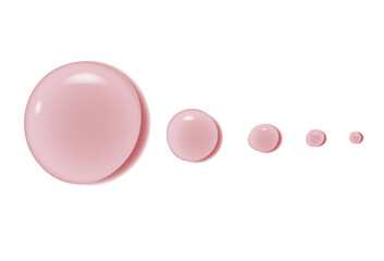 Realistic serum drops on pink surface background. Vector illustration of 3d liquid blob with gel texture.