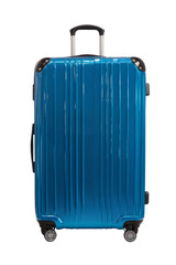 blue hard shell suitcase isolated on white background