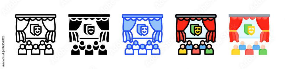 Poster theater icon collection with multiple styles