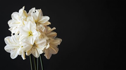 Obraz premium White blooming lilies against black background elegant floral still life spring nature luxury purity detail