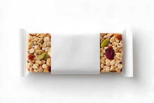 Wrapped Granola Bar with Peanuts and Cranberries, isolated on white background