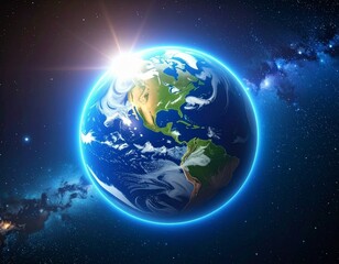 Stunning image of glowing planet Earth in space surrounded by a vibrant and protective ozone atmosphere, symbolizing Earth's fragile shield